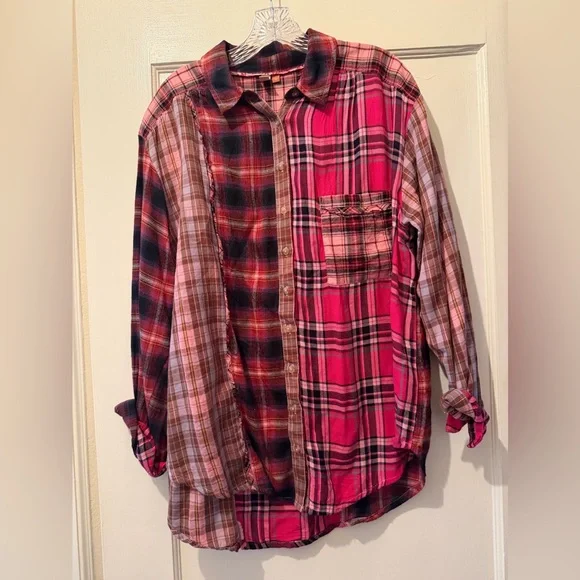 Pilcro Pink and Brown Plaid Button Down Flannel Shirt - Picture 1 of 4